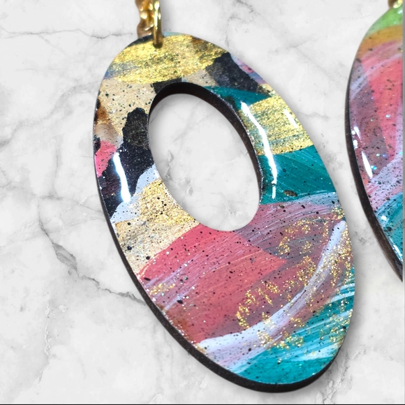 Hand Crafted Handmade Earrings Wood Boho Casual Everyday Oval E009 - Picture 2 of 5